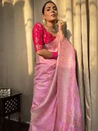 Litchi Silk Woven Design Saree for Women, Pink 