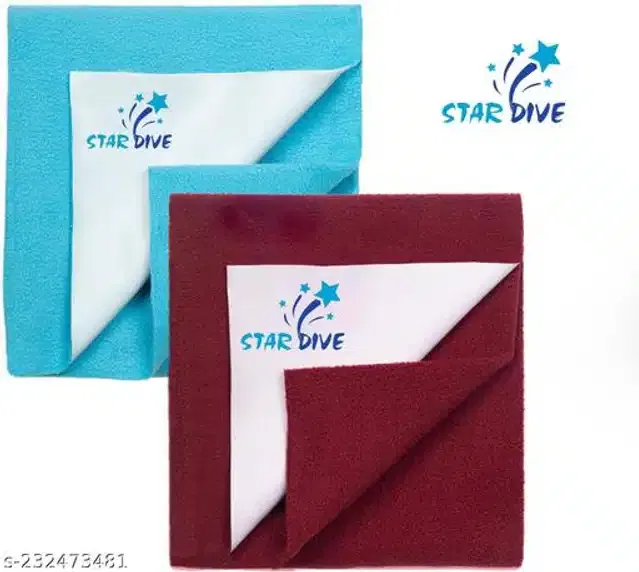 Cotton Mattress Protection Sheet (Sky Blue & Maroon, 28x20 inches) (Pack of 2)