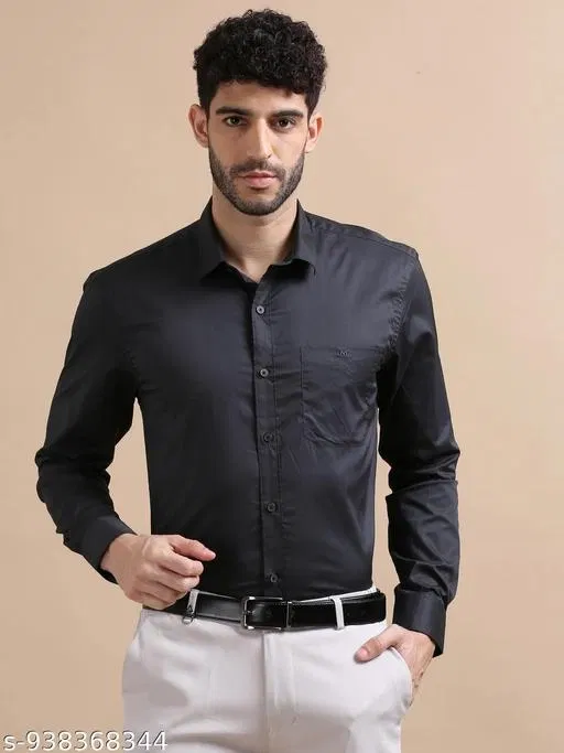 Solid Shirt for Men (Black, XXXL)