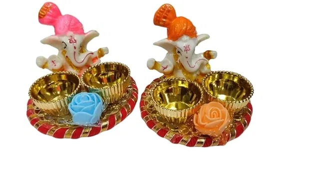 Metal Decoretive Pooja Thali, Multicolour Pack of 2
