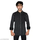 Cotton Blend Striped Shirt for Men, Black 