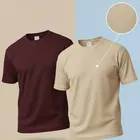 Polyester Round Neck T-shirt for Men, Multicolour, Pack of 2 