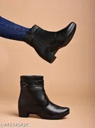 Shoetopia Solid Block Heel Boots Black 