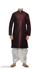 Banarasi Dupion Silk Solid Kurta with Dhoti for Men 