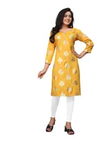 Cotton Silk Embellished Kurti for Women (Yellow, M)