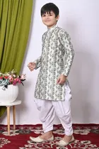 Dupion Silk Printed Kurta with Dhoti for Boys, Multicolor 