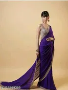 Georgette Solid Saree For Women, Blue