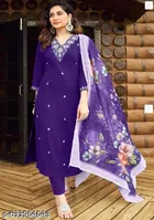 Chanderi Silk Kurta Set with Floral Embroidery for Women 