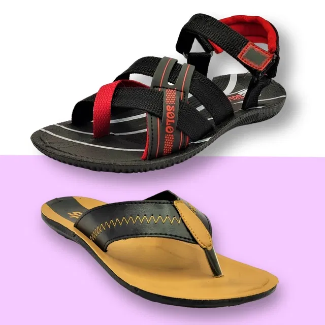 Slipper with Sandals for Men (Multicolor, 8) (Pack of 2)