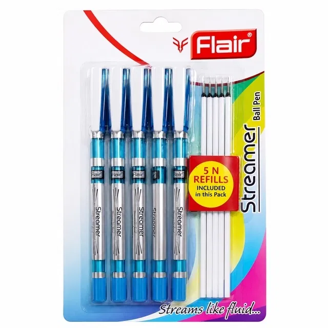 Flair Streamer Ball Pen with Refills [Set of 10, Blue]