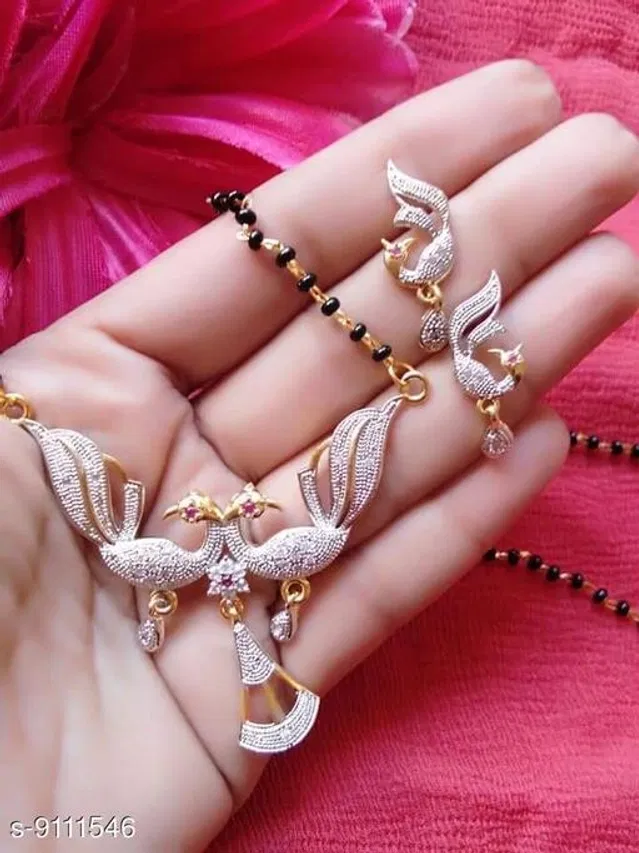 Alloy Mangalsutra with Earrings for Women (Multicolor, Set of 1)
