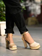 [109] Suede Solid Square Toe Block Sandals for Women 