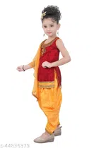 Poly Silk Kurta Sets for Girls (Red & Yellow, 12-18 Months)