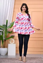 Rayon Floral Print Short Kurti for Women 