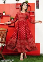 Rayon Printed Anarkali Kurti for Women 