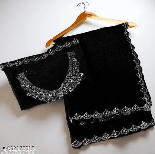 Georgette Saree for Women, Black (5.5 M)