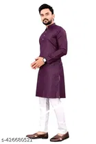 Stripe Show Button Mandarin Neck Kurta for Men 