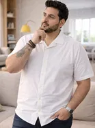 Cotton Blend Solid Shirt for Men, Off White 