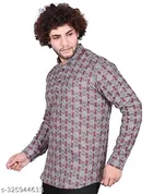 Cotton Blend Printed Short Kurta for Men, Multicolor 
