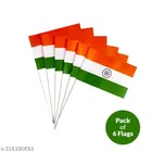 Fabric Indian Flag with Stick (Multicolor, 6x4 inches) (Pack of 6)