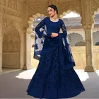 Net Embroidered Semi Stitched Lehenga Choli for Women (Blue, Free Size)