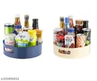 Rotating Kitchen Organizer Tray, Cream & Blue, Pack of 2