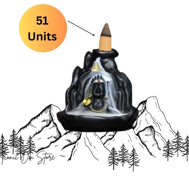 Resin Shiva Murti Showpiece with 51 Pcs Backflow Smoke Cones (Black, Set of 1)