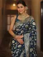 Banarasi Blue Art Silk Printed Saree for Women