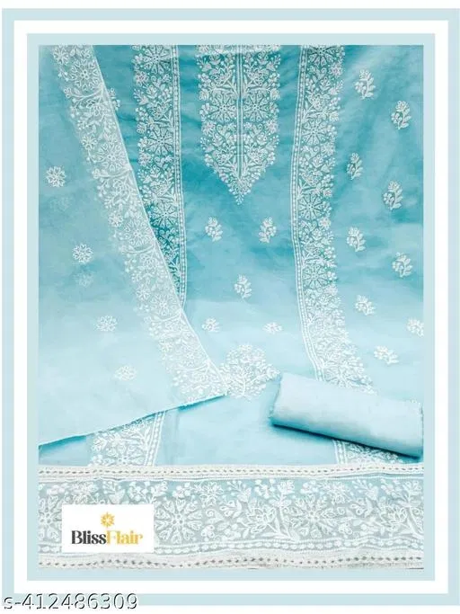 Embroidered Botanical Patiala Suits for Women (Aqua Blue, Un Stitched)