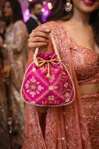 Handcrafted Embroidered Silk Potli Bag, Orange