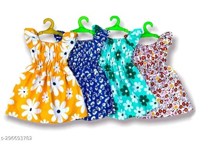 Cotton Frocks for Girls (Multicolor, 5-6 Years) (Pack of 4)