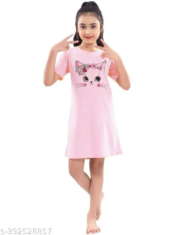 Cotton Dress for Girls (Baby Pink, 3-4 Years)