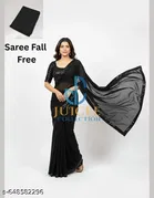 Georgette Solid Saree for Women, Black 