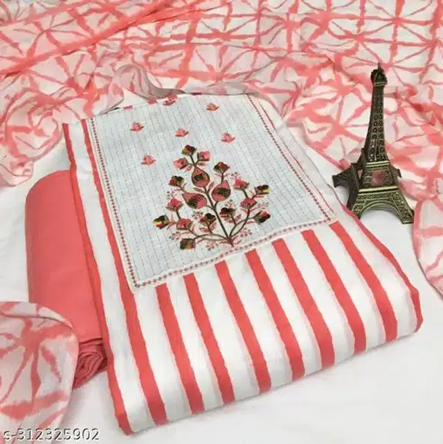Cotton Printed Unstitched Dress Material for Women (Pink)
