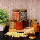 Afast 250Ml Transparent Gold Lid Glass Hexagone Jars | Best Quality Glass Jars For Your Home And Kitchen 