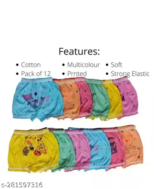 Cotton Innerwear Shorts for Kids (Multicolor, 0-3 Months) (Pack of 12)