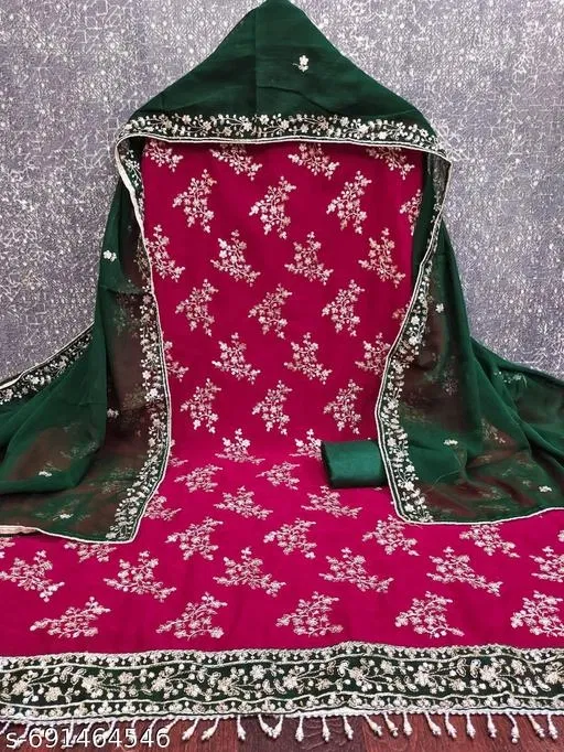 Embroidered Anarkali Suit for Women (Maroon, Un Stitched)