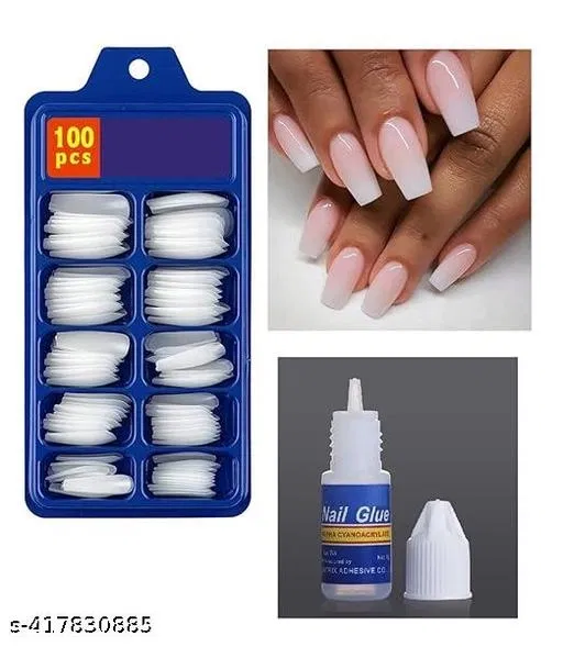 100 Pcs Artificial Nails with Glue (Set of 1)