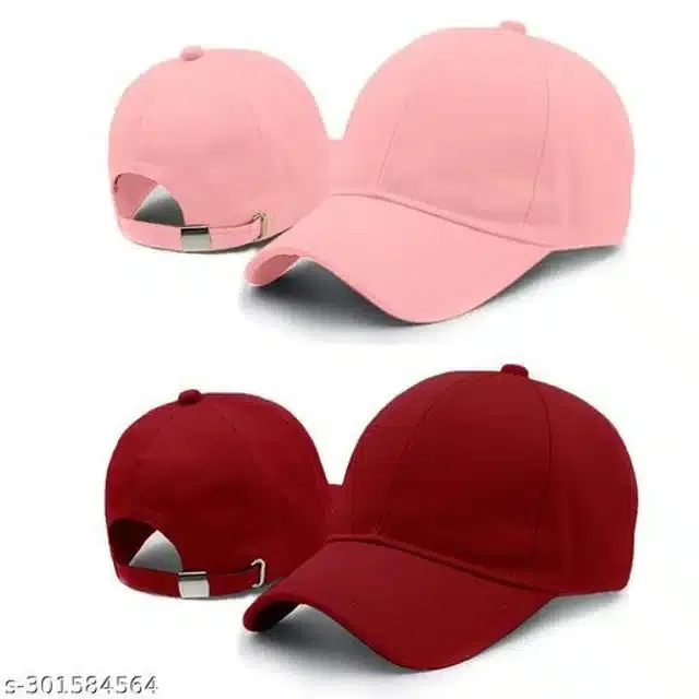 Cotton Cap for Men & Women (Red & Pink, Pack of 2)