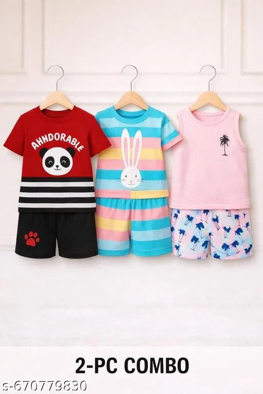 Hosiery Cotton Printed Clothing Set for Kids, Multicolor, Pack of 3 (18-24 Months)