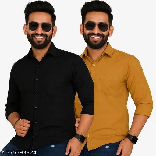 Cotton Blend Solid Shirt for Men, Multicolor, Pack of 2 (XXL)