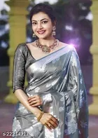 Litchi Silk Zari Woven Saree for Women, Grey 