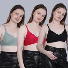 Cotton Non-Padded Bra for Women, Multicolour, Pack of 3 
