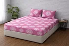 Microfibre Fitted White Medallion Bedsheet 78x72in Pink