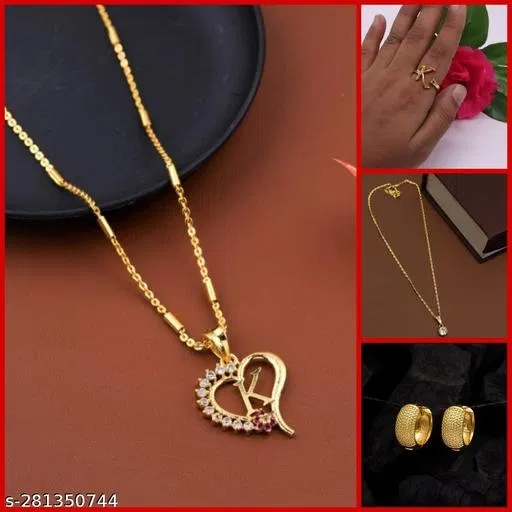 Combo of Alloy 2 Pcs Pendant with 1 Earrings & Ring (Multicolor, Set of 4)