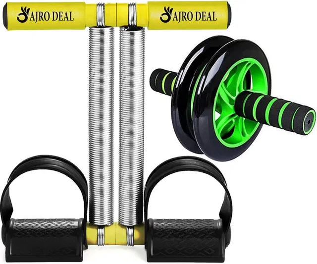 Stainless Steel Tummy Trimmers With resistance bands for Home Workout, Yellow & Green