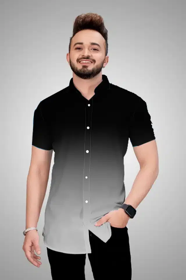Men's Color Block Short Sleeves Shirt (Black, XL)