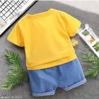 Hosiery Cotton & Denim Printed Clothing Set for Kids, Yellow & Blue 