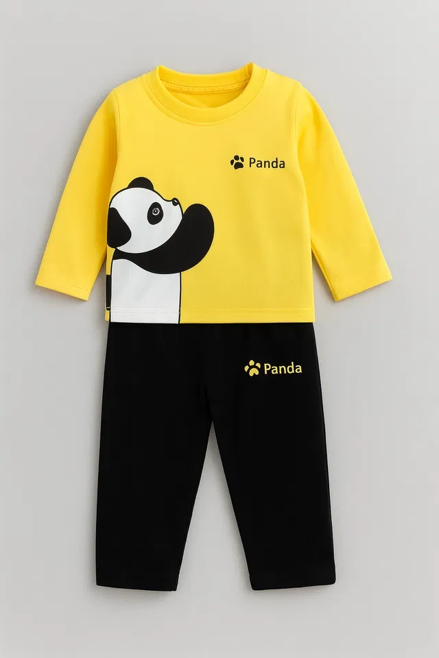 Cotton Blend Printed Clothing Set for Kids, Yellow & Black (4-5 Years)