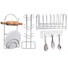 Stainless Steel Cup Stand & Plate Stand & Chakla Belan Stand & Hook Rail For Kitchen 